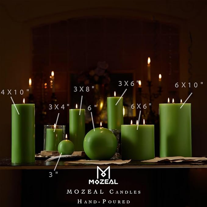 MOZEAL Hand-Poured, 3 Inch Lime Green Round Ball Candles - Elegant Lime Green Round Pillar Candles Set of 3, Dripless, Unscented, Smokeless, Ideal for Spring Celebrations.