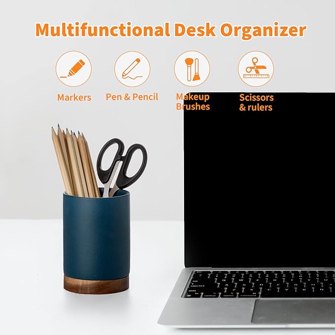 Pen Holder for Desk, Ceramic Pencil Organizer & Makeup Brush Holder, Office Decor and Desk Accessories，Perfect Office Organization,Teacher Supplies(Royal Blue, Set / 1)