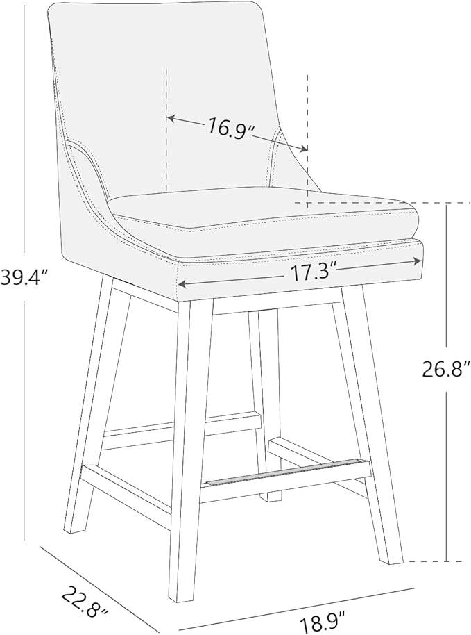 CHITA Counter Height Swivel Bar Stools Set of 4, FSC Certified Upholstered Fabric Barstool Chairs with Back, 26.8" H Seat Height, Fabric in Ivory