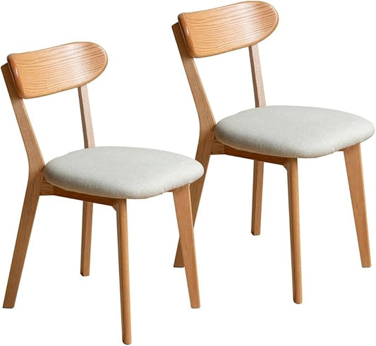 100% Solid Oak Wood Dining Room Chairs - Practical Kitchen Chairs - Wood Chair for Dining Room, Kitchen (2, Natural with White Cushion)