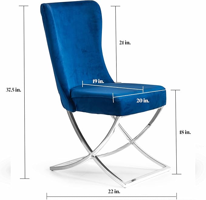 Ottomanson Royal Dining Chairs Set of 6 – Upholstered Tufted Microfiber, Assembled, Silver Metal Legs, Beech Wood Frame, 350 lb Capacity, Blue