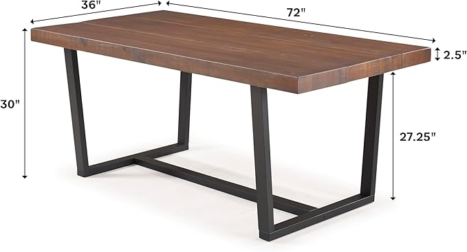 Walker Edison Durango Distressed Solid Wood Dining Table, 72 Inch, Mahogany