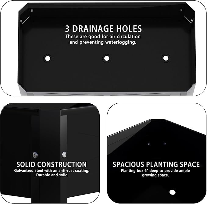 Raised Garden Bed with Detachable Tall Legs Elevated Metal Planter Box for Growing Fresh Herbs Vegetables Flowers Succulents&Other Plants for Outdoor Backyard Patio Deck Balcony Black