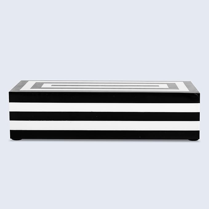 Handicrafts Home Decorative Storage Box with Lid– 10x4.5x2.5” Modern Home Decor Organizer, Memory Box & Jewelry Storage- Decorative Boxes for Living Room & Shelf Decor- Concentric - Black White