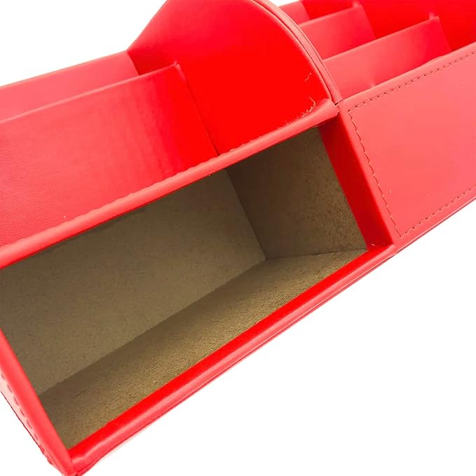UnionBasic Desk Organizer - Multifunctional Leather Desktop Pen Holder Storage Box - Business Card/Pen/Pencil/Mobile Phone/Stationery Holder, Red