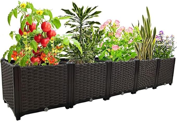 Large Planter for Outdoor Plants Raised Garden Bed Elevated Garden Boxes Plastic Planter Box Plant Pots of Garden Patio Balcony Deck to Planting Flowers Vegetables Tomato and Herbs