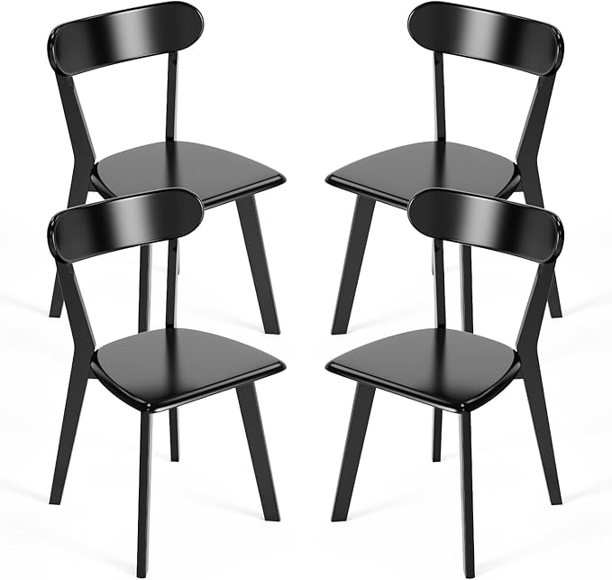 DELAVIN Oak Wood Dining Chairs Set of 4, Mid Century Modern Kitchen Chairs, Farmhouse Dining Room Chairs, Black