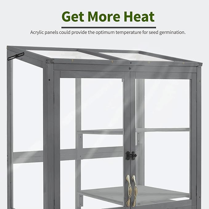 Macrout Cold Frame Greenhouse, Tall Wooden Greenhouse for Outdoor Indoor Use with Polycarbonate Panels, 3 Tier Garden Cold Frame with Drawer and Shelves, 0864 (Dark Grey)