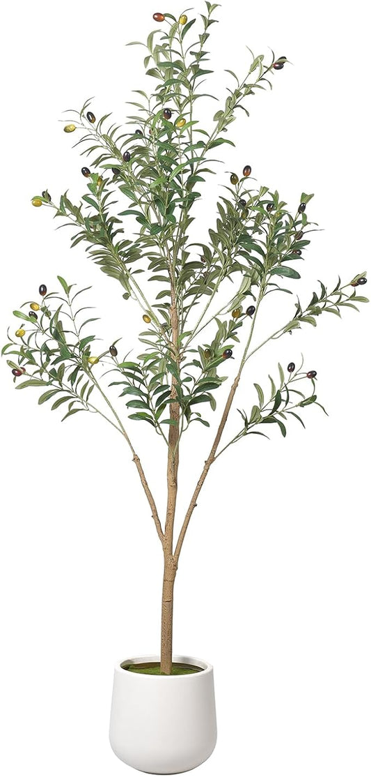 Phimos Artificial Olive Tree with Planter Pot Large Faux Olive Branches and Fruits Artificial Tree for Modern Home Office Living Room Floor Decor Indoor (5FT)