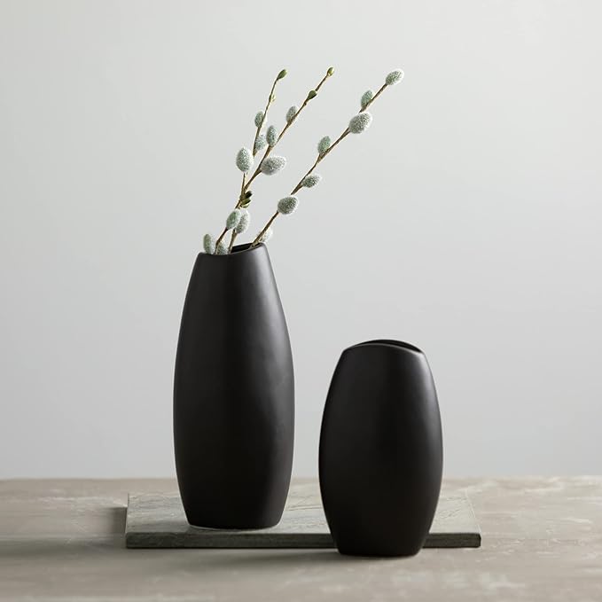 Sullivans Black Vase Set, Modern Home Decor, Ceramic Vases for Home Decor, Black Vases for Fake or Real Flowers, Minimalist Living Room Decor, Decorative Vase Set for Your Shelf and Mantle (CM3122)