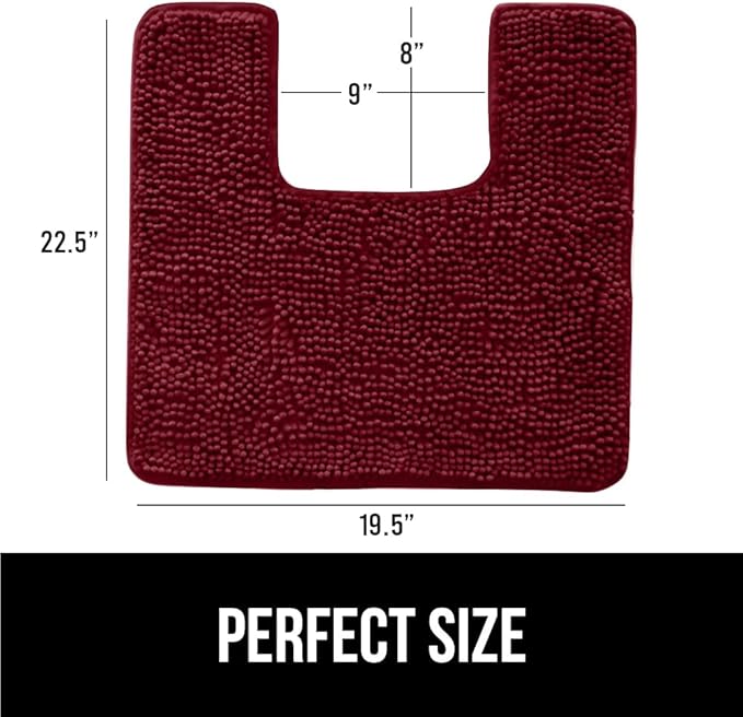 GORILLA GRIP Plush Absorbent Shaggy Chenille Bath Rug Mat for Square Toilet Base with Rubber Backing, Machine Washable Rugs, Soft Microfiber Contour Mats for Toilets, Bathroom Decor, Burgundy
