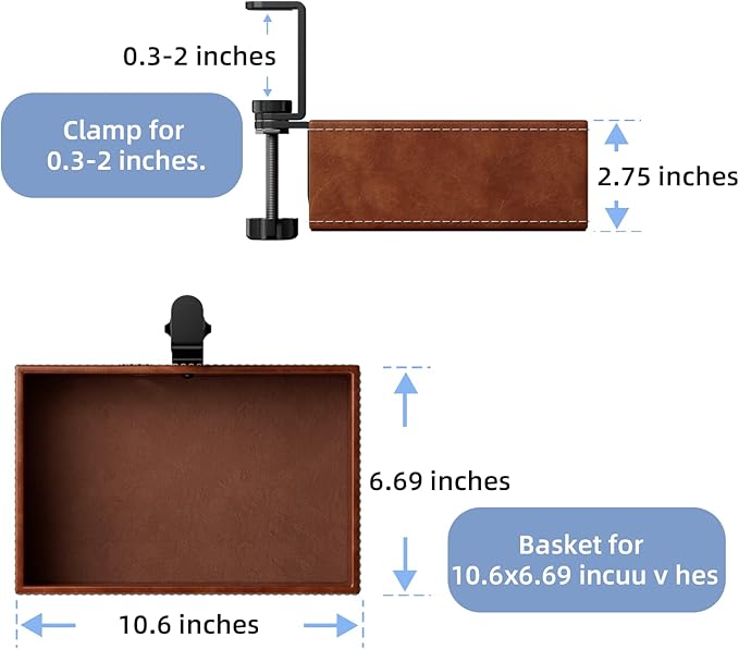 PU Leather Under Desk Drawer Organizer, 360° Rotating Clamp for Stationery, Remote Control, Phone & Pencil Storage, Computer Desk Accessories (Brown)