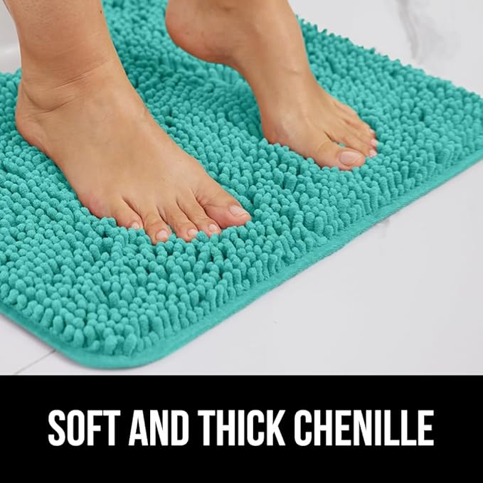 GORILLA GRIP Plush Absorbent Shaggy Chenille Bath Rug Mat for Oval Toilet Base with Rubber Backing, Machine Washable Rugs, Soft Microfiber Contour Mats for Toilets, Bathroom Decor, Turquoise