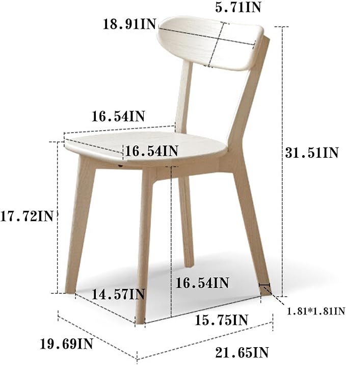 100% Solid Oak Wood Dining Chairs,Mid Century Modern Dining Chairs with Rounded Backrest,Kitchen,Dining Room Chairs Set of 1/2/4 (1, White Color)