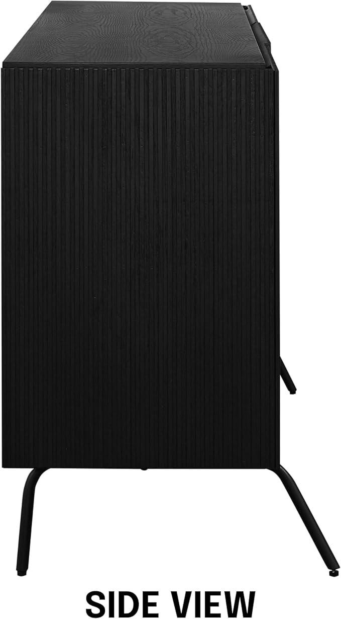 NTC Veil Sideboard with 2 Doors and 3 Drawers, Buffet Cabinet with Vertical Groove Design and Metal Legs, Storage Cabinet for Living Room, and Entryway, Effortless Assembly - Burnt Black