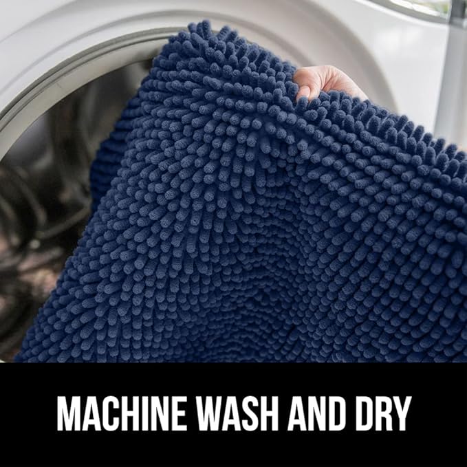 GORILLA GRIP Bath Rug Mat 48x17, Thick Soft Absorbent Chenille, Quick Dry Microfiber Mats, Rubber Backing Washable Shower Floor Rugs, Bathmat Runner, US Designed Bathroom Home Decor Accessories Navy