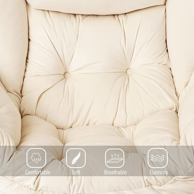 Welnow Lazy Chair with Ottoman, Modern Lounge Accent Chair with Armrests and a Side Pocket, Leisure Sofa Armchair, Reading Armchair with Footrest for Small Space, Beige