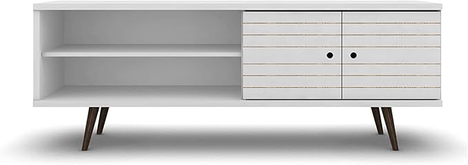 Manhattan Comfort Liberty Mid Century Modern TV Stand for Televisions up to 60 Inches, Bedroom and Living Room Entertainment Center with Storage, Shelves, and Cabinet, 63" Wide, White