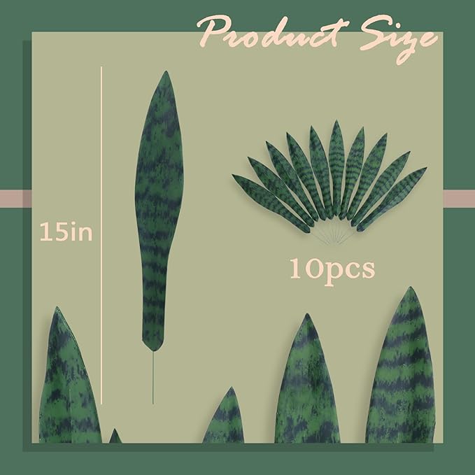 summer flower 10pcs Fake Snake Plants Leaves Set 15inch Artificial Small Sansevieria Leaves Faux Snake Plant Stems for Home Office Indoor Room Decor Desk DIY Outdoor Front Porch DIY Decorations