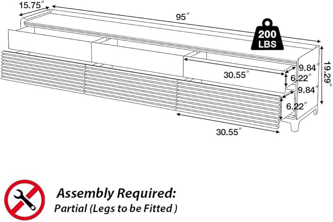 POVISON Fully-Assembled Mid Century Glossy Sintered Stone TV Stand with Legs, Wood Media Console with Adjustable LED Light, Entertainment Center with Storage for Living Room