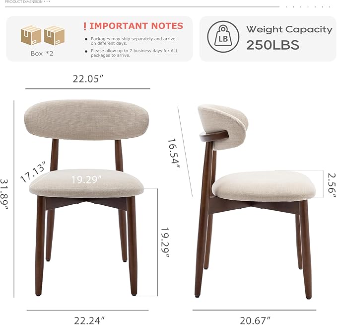 COLAMY Wooden Dining Chairs Set of 4, Modern Fabric Upholstered Kitchen Side Chairs, Farmhouse Dining Room Chair with Foot Pegs, Beige