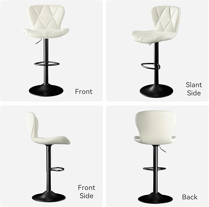 Bar Stools Set of 6,Adjustable Swivel Barstools, Faux Leather Bar Chairs,Upholstered Counter Height with High Backrest for Kitchen Island,White