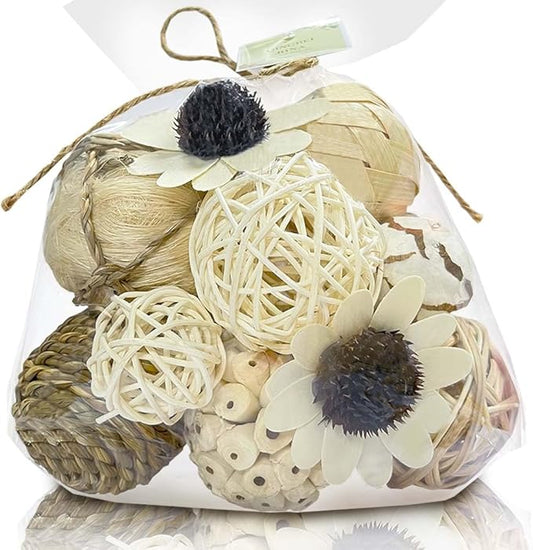 Qingbei Rina Spring Decorative Balls for Bowls,Assorted Vase Filler for Centerpieces,Wicker Rattan Balls Decorative Orbs Woven Spheres,Bowl Fillers for Home Decor,Wedding(White)