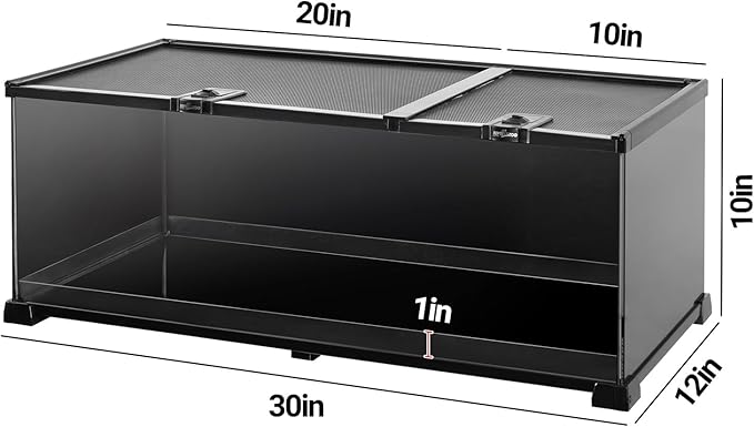 REPTIZOO Reptile Terrarium Tank 30" x 12" x 10", Black-Tinted Glass Snake Tank with Top Feeding Ports Top Screen Ventilation Reptile Habitat for Snake Spider