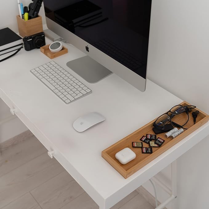 Bamboo Vanity Tray, 6-Piece Bathroom Countertop Vanity Tray Set, Makeup Kitchen Desk Organizer and Storage - Holds Small Items