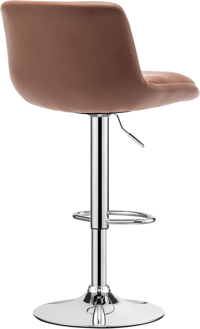 MINCETA Bar Stools,Modern Upholstered Swivel Stool with Back for Bar and Counter Height, Adjustable Height 24" to 34",Set of 4,PU in Brown