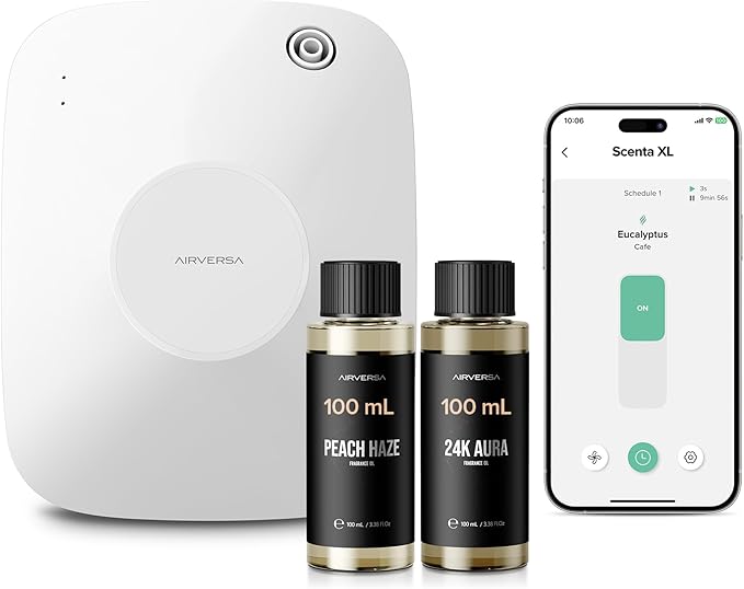 Airversa Smart Waterless Essential Oil Diffuser, 400mL Capacity with 200mL Fragrance Scent Oils, Up to 2000 sq ft Aromatherapy Scent Air Machine for Large Room and Commercial Use, ANA White Kit