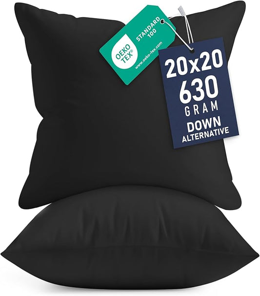 Utopia Bedding Throw Pillows Insert (Pack of 2, Black) - 20 x 20 Inches Bed and Couch Pillows - Indoor Decorative Pillow