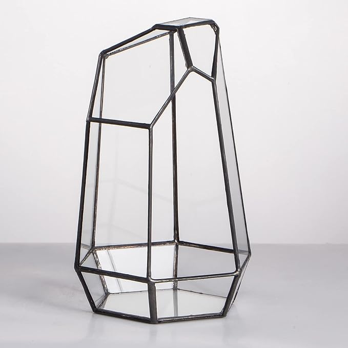 NCYP Small Glass Geometric Terrarium - 4.9 x 3.9 x 7.4 Inches Irregular Clear Planter Pot for Succulents, Cactus, Indoor Garden Tabletop Decoration, Centerpiece (No Plants, No Door)