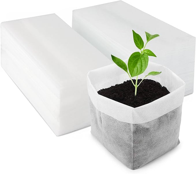 Plant Nursery Bags, 200 pcs 9.8 x 11 in Non-Woven Fabric Seedling Bags Plants Pouch, Plant Grow Bags for High Seedling Survival Planting Growing Flowers Fruit Tree Seed Starting