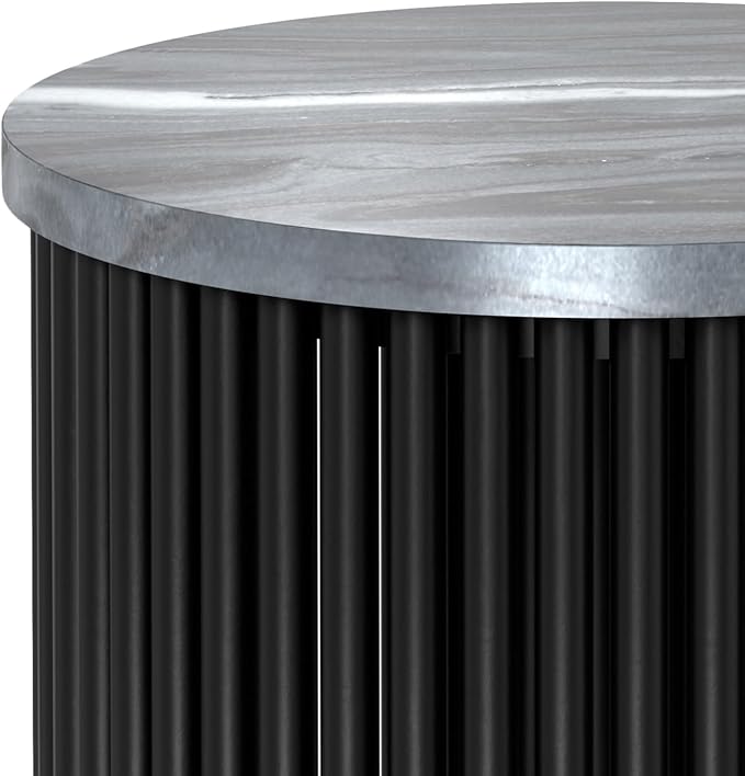 SIMPLIHOME Demy 18-inch Wide Metal Accent Table in Black Marble/Black Metal, Round Side Table with Slatted Base for Living Room, Bedroom, or Entryway, Industrial Style, Assembled
