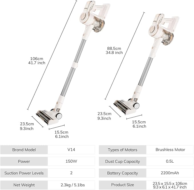 MIUI Cordless Upright Vacuum Cleaner, 45000Pa M2 Powerful Suction Brushless Motor, V-Shaped Anti-Hair Tangle Brush, Optical Dust Detection, Stick Vacuum for Hard Carpet,Floor,Pet Hair