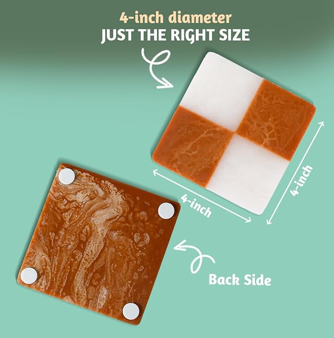 Folkulture Coasters Set of 4 | (4") Fall Coaster for Coffee Table | Handmade Coasters for Drinks | Cute Cup Coaster Waterproof for Bar Decor or Living Room Decor | Fall-Decor or Fall Table Decor