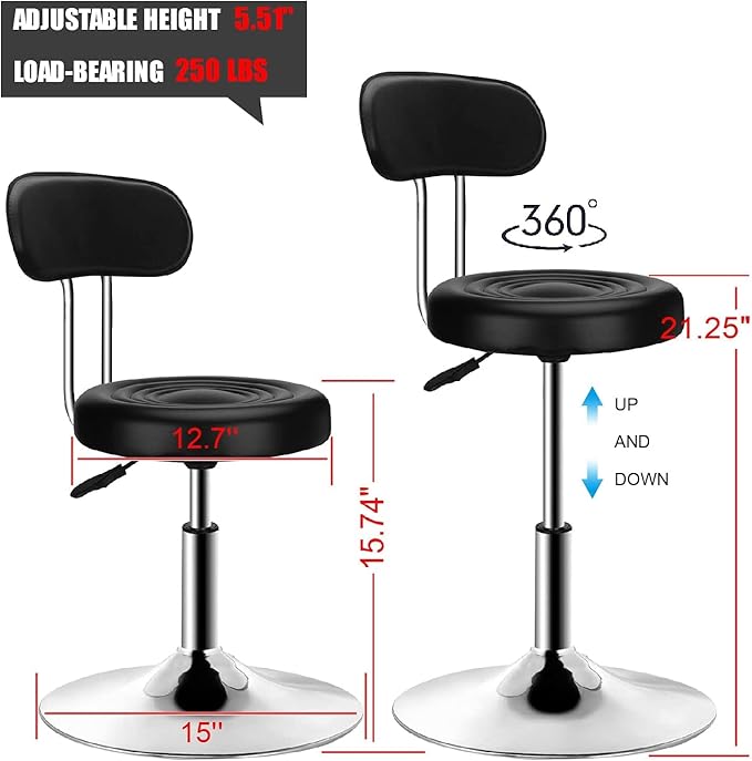 QiCheng&LYS Round Office Stool - Adjustable Height Sit Stand Stool, 360 Swivel, for Office, Home, Kitchen - Black with Backrest