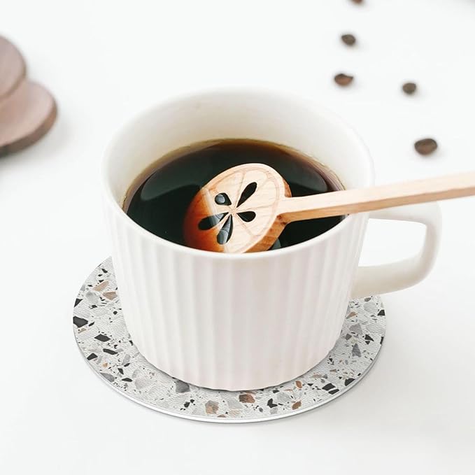 Terrazzo Coasters Set of 6 Coasters for Drinks Absorbent Double-Sided Leather PVC Coaster for Tabletop Protection Coffee Table Decor Ideal for Home Decor House Warming Gifts