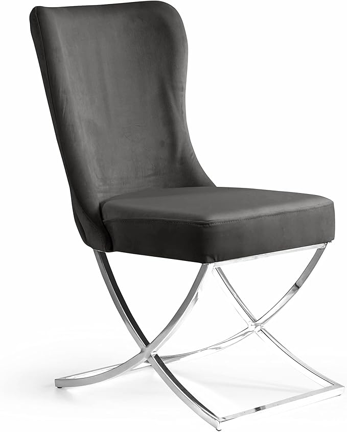 Ottomanson Royal Dining Chairs Set of 6 – Upholstered Tufted Microfiber, Assembled, Silver Metal Legs, Beech Wood Frame, 350 lb Capacity, Gray