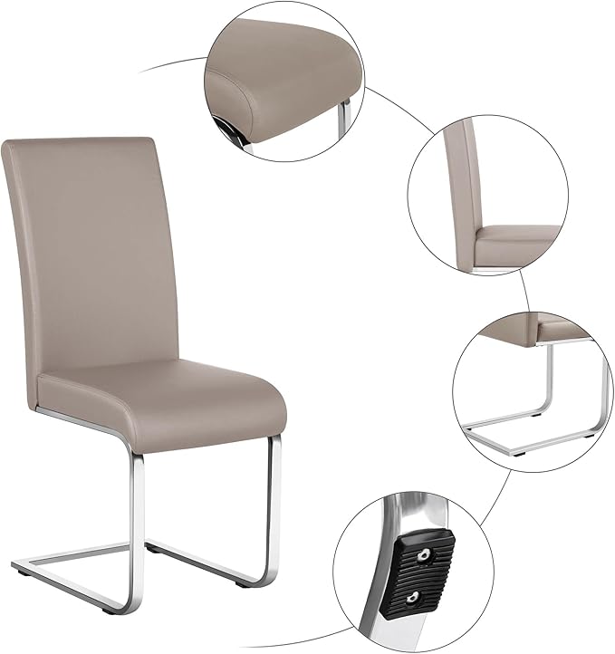 Yaheetech Dining Chairs Set of 2 Modern Faux Leather Upholstered Dining Room Chairs with High Back and Metal Chrome Legs for Kitchen/Living Room/Restaurant, Light Brown