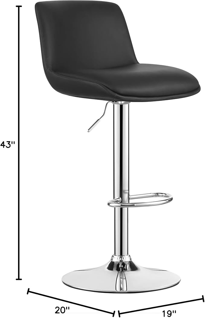 MINCETA Bar Stools,Modern Upholstered Swivel Stool with Back for Bar and Counter Height, Adjustable Height 24" to 34",Set of 2,PU in Black