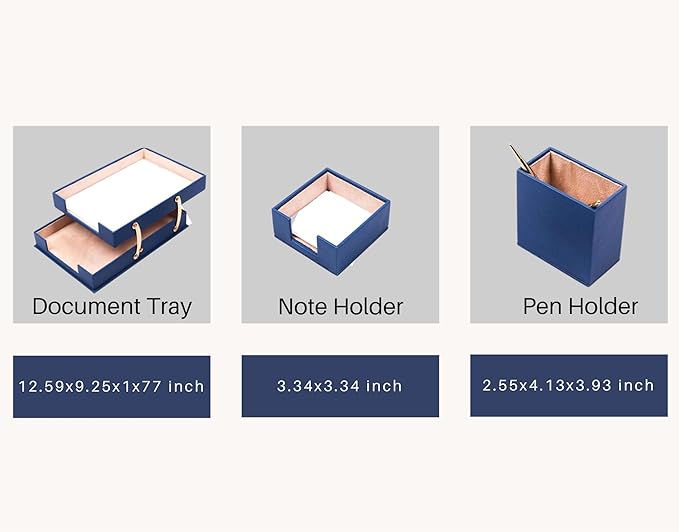 MOOGCO Bonded Set Luxury Leather Desk Pad & Desk Organization Essentials Desk Organizer Leather Desk Organizer (Blue)