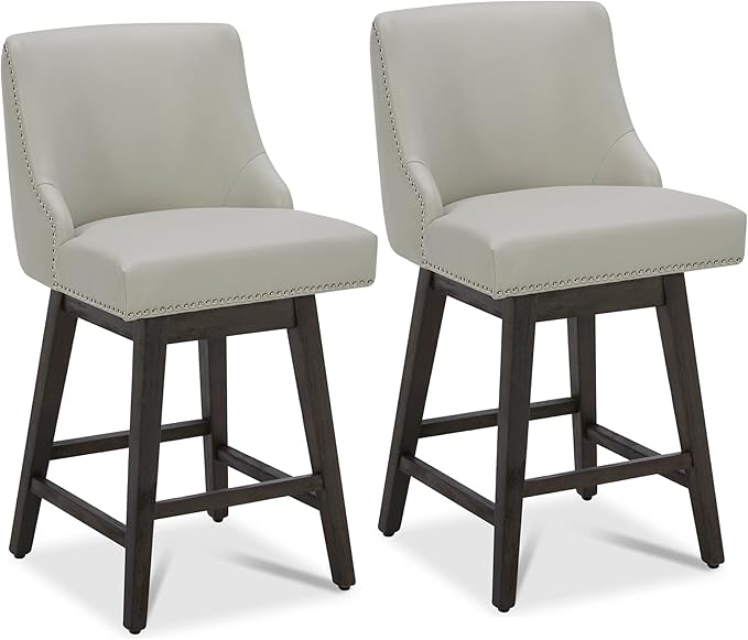 CHITA Counter Height Swivel Bar Stools Set of 2, FSC Certified Upholstered Counter Stools, Modern Swivel Barstools with Wood Legs for Kitchen Island, 26" Seat Height, Faux Leather in Creamy Grey