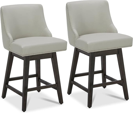 CHITA Counter Height Swivel Bar Stools Set of 2, FSC Certified Upholstered Counter Stools, Modern Swivel Barstools with Wood Legs for Kitchen Island, 26" Seat Height, Faux Leather in Creamy Grey