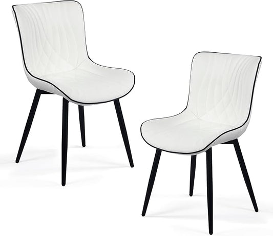 Kidol & Shellder White Dining Chairs Set of 2,Faux Leather Upholstered Mid Century Modern Kitchen&Dining Room Chair with Back,Ergonomic Armless Vanity&Living Room Chair with Metal Legs
