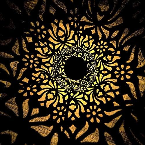 EXCMARK 2 Pack Outdoor Solar Hanging Lantern Lights Metal LED Decorative Lamp for Garden Patio Courtyard Lawn and Table with Hollowed-Out Design (Black)