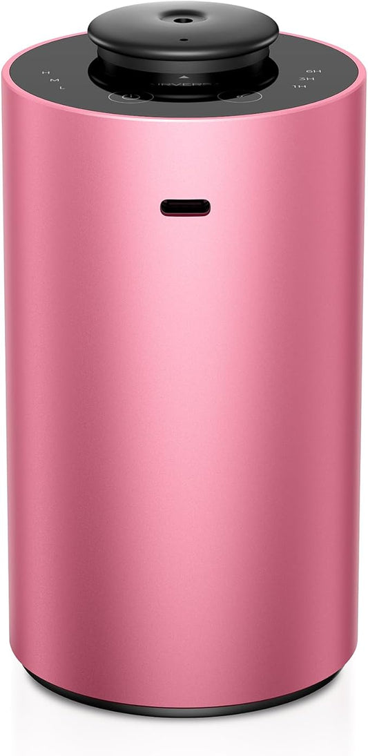 Airversa Waterless Essential Oil Diffuser for Home Aromatherapy Scent Diffusers with 3 Countdown Timer Settings or Timer-Off, 3 Mist Levels for Car Room Studio Office, ANX Premium Metal Red Pink