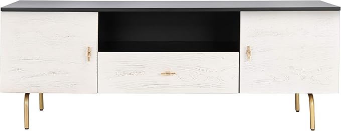 SAFAVIEH Genevieve TV Stand for up to 65" Flatscreen – Black & White Washed Finish, Mid-Century Modern Storage Cabinet, Entertainment Media Console (MED5000B)
