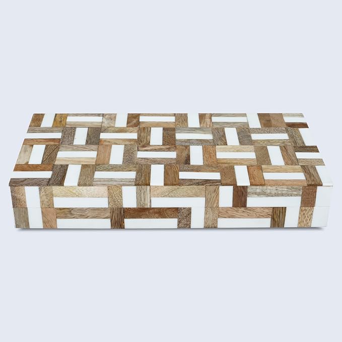 Handicrafts Home Decorative Storage Box, Keepsake Holder & Gift Box or Decorative Accent, Home decor, Jewelry Organizer, Made with Wood & Resin Inlay, Handmade Marquet Chase Collection-12X6X2 in